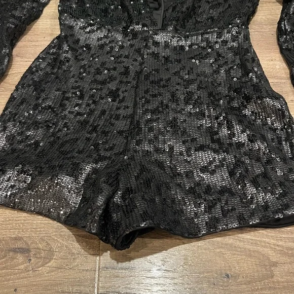 NBD Black Sequin Blazer romper with Satin Shawl Lapel – Size Small, NWT - Picture 10 of 16